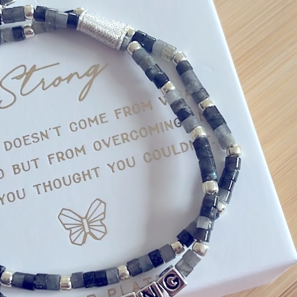 Brand New Set of Silver Plated Beaded Stretch Bracelets Butterfly Charm “Strong” - Picture 5 of 14